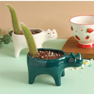 Ceramic Cat Planter Cute Cat Ceramic Garden Flower Pot Cactus Plants Planter