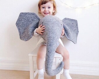 3D Elephant Animal Head Wall Mount Children Stuffed Toys Kids Room Wall Home Decoration Accessories Birthday Gifts