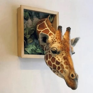 3d Wall Mounted Giraffe Sculpture 1Pc Giraffe Heads Wall Hanging Decorations Wall Art Life-like Animal Statue Ornaments