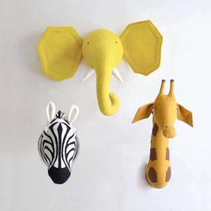 jungle Animal Head Wall Mount 3D   Stuffed Toys Kids Room Wall Home Decoration  Gifts  Zebra/Elephant/Giraffe animal Baby Comforter