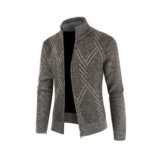 Mens Fleece Lined Seasonal & Warm Zip Up Trendy Knitted Cardigan Sweater