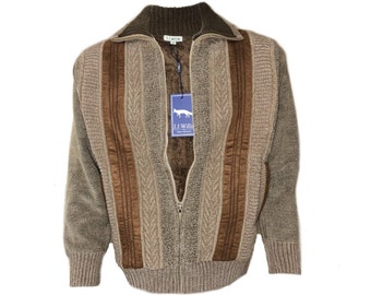 Mens Vintage Super Soft & Chunky Fur Lined Chenille Zip Up Cardigan M-2XL