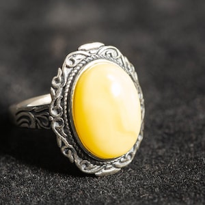 Retro Amber Ring. Luxury Natural Baltic Amber. Adjustable Ring Size. Retro Style. Silver 925 Gift Ladies Jewelry. Sterling Silver.#5