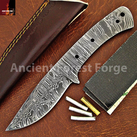 Damascus Knife Making Kit DIY Handmade Damascus Steel Includes Blank Blade,  Pins, Leather Sheath, Handle Scales Knife Making Supplies NB108 