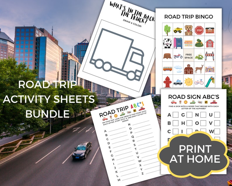 Road Trip Printable Activity Sheets Bundle for Kids Childrens - Etsy