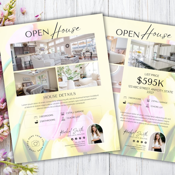 Spring Open House Flyer Real Estate Marketing, Real Estate Open House Flyer Editable Canva Template, Just Listed Home Seller Buyer Marketing
