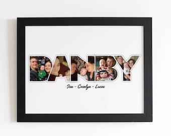 Personalised Name Photo Collage Print, Choose your Family Name, First Name, Pets, Framed Digital Print, Home Decor