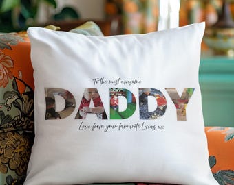Personalised Daddy Cushion Photo Gift Dad Keepsake Memory Pillow Custom Text Family Portrait Picture Frame Father Present Sentimental Design