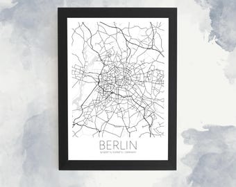 Berlin City Map, Germany City Map Prints, Custom Map Print, Custom Any Location, Personalised Map Print, City Poster Wall Art, City Map Gift