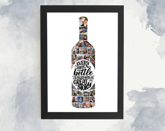 Custom Wine Bottle Collage Personalised Photo Collage Gift Idea Photo Montage Sentimental Memories Family Print