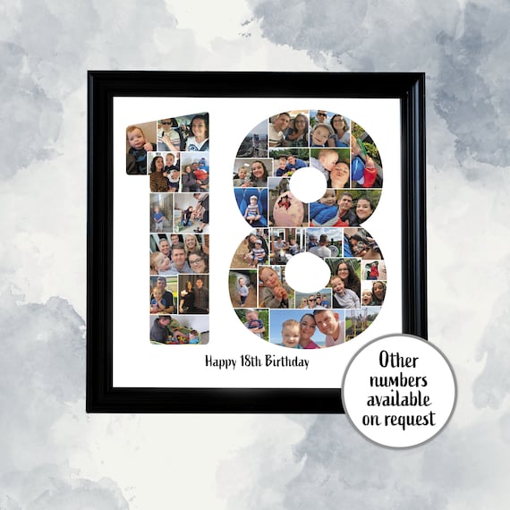 18th Birthday Print, Personalised Number Photo Collage, Family Print, Anniversary Gift, Birthday Gift idea, Gift Ideas, Number Collage