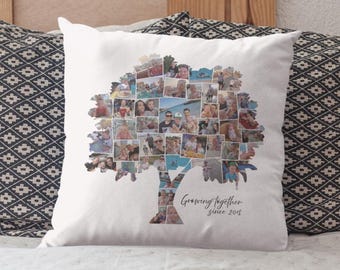 Photo Collage Pillow Family Tree Picture Arrangement Custom Design Memory Keepsake Anniversary Gift Grandmother Birthday Present Idea