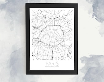 Paris City Map, French City Map Prints, France Print, Custom Any Location, Personalised Map Print, City Poster Wall Art, City Map Gift