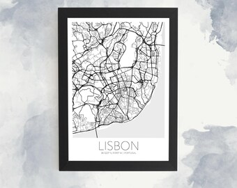 Lisbon City Map, Portugal City Map Prints, Custom Map Print, Custom Any Location, Personalised Map Print, City Poster Wall Art, Map Gift