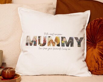 Personalised Mummy Photo Cushion Custom Family Picture Pillow Sentimental Keepsake Gift for Mum Unique Mother Present Memory Design