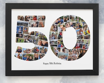Personalised Number 50 Photo Collage, Photo Memories Collage. Perfect Birthday Gift.