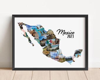Mexico Map Collage Photo Art Wall Display Travel Memory Vacation Photo Gift Idea For Christmas Birthday Present Family Vacation Honeymoon