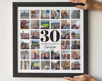 Custom 30th birthday photo collage, personalised framed gift, Family print wall décor, Milestone birthday keepsake, Photo art decoration