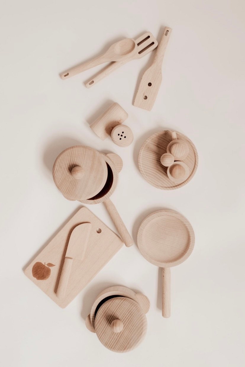 Set da gioco da cucina in legno: cibo finto in faggio, regalo per bambini