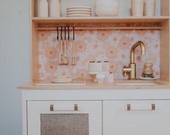 Papel pintado Splashback para cocinas de juguete IKEA Düktig y KMART con estampado floral primaveral para bebés.