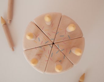 Wooden Birthday Cake with Sprinkles and Candles