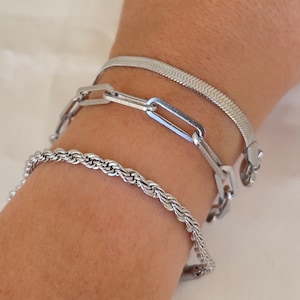 3 Piece Everyday Bracelet Set, Stainless Steel Bracelet, Set of 3 Silver Bracelets, Layered Bracelets, Link Bracelet Stack, Waterproof Jewel