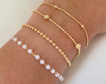 Set of 4 bracelets gold filled, stack bracelet for women, dainty bracelet set, satellite bracelet, link chain bracelet, layered bracelet set