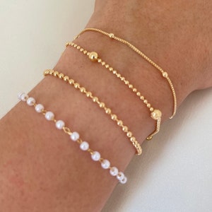 Set of 4 bracelets gold filled, stack bracelet for women, dainty bracelet set, satellite bracelet, link chain bracelet, layered bracelet set