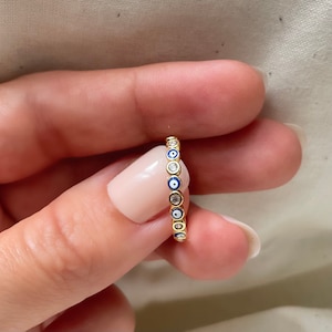 Evil Eye ring adjustable, evil eye stackable ring, open ring, third eye ring, blue evil eye ring, gold stacking ring, dainty gold ring