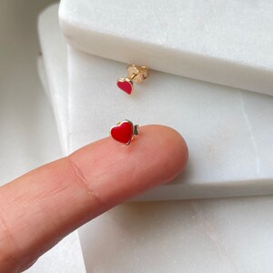 Tiny red heart studs, heart stud earrings, heart earrings, gold filled earrings, hypoallergenic earrings, christmas gifts