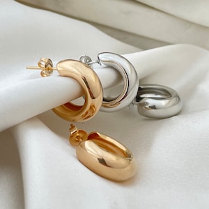 Thick huggie hoop earrings gold, thick hoop earrings, chubby hoops, huggie earrings, chunky gold hoops, rhodium huggie hoops, silver hoops
