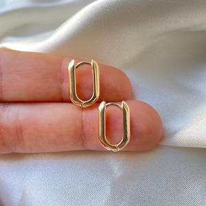 Rectangular huggie hoop earrings, square hoops, oval hoop earrings, huggie earrings, rectangular hoops, small hoop gold, gold filled hoops