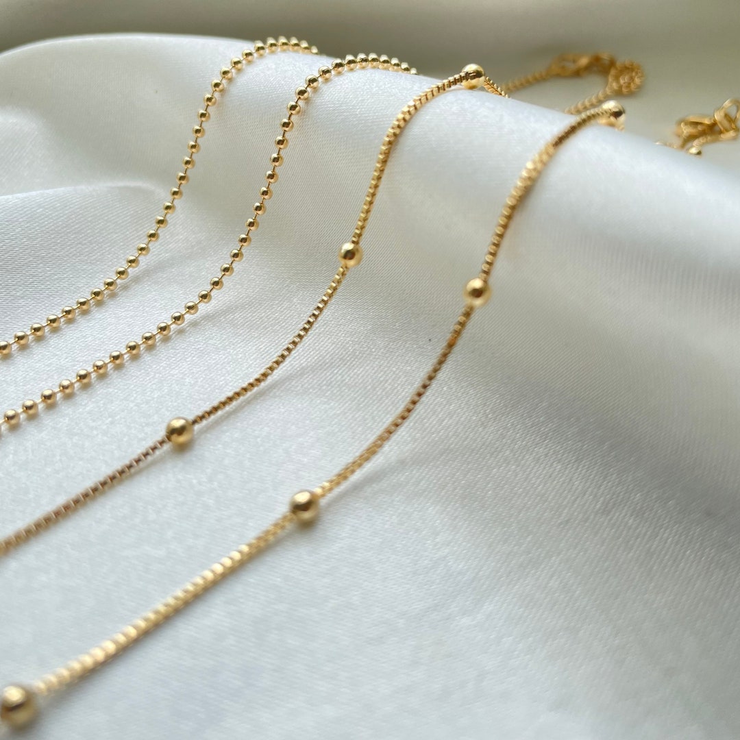 Gold Necklace for Woman Gold Satellite Chain 18K Gold Chain Gold Beaded Chain Gold Ball Chain Minimalist Necklace Woman's Jewellery Gift