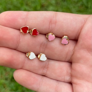Tiny heart stud earrings, red heart earrings, mini heart earrings, heart studs, heart earrings, enamel heart earrings