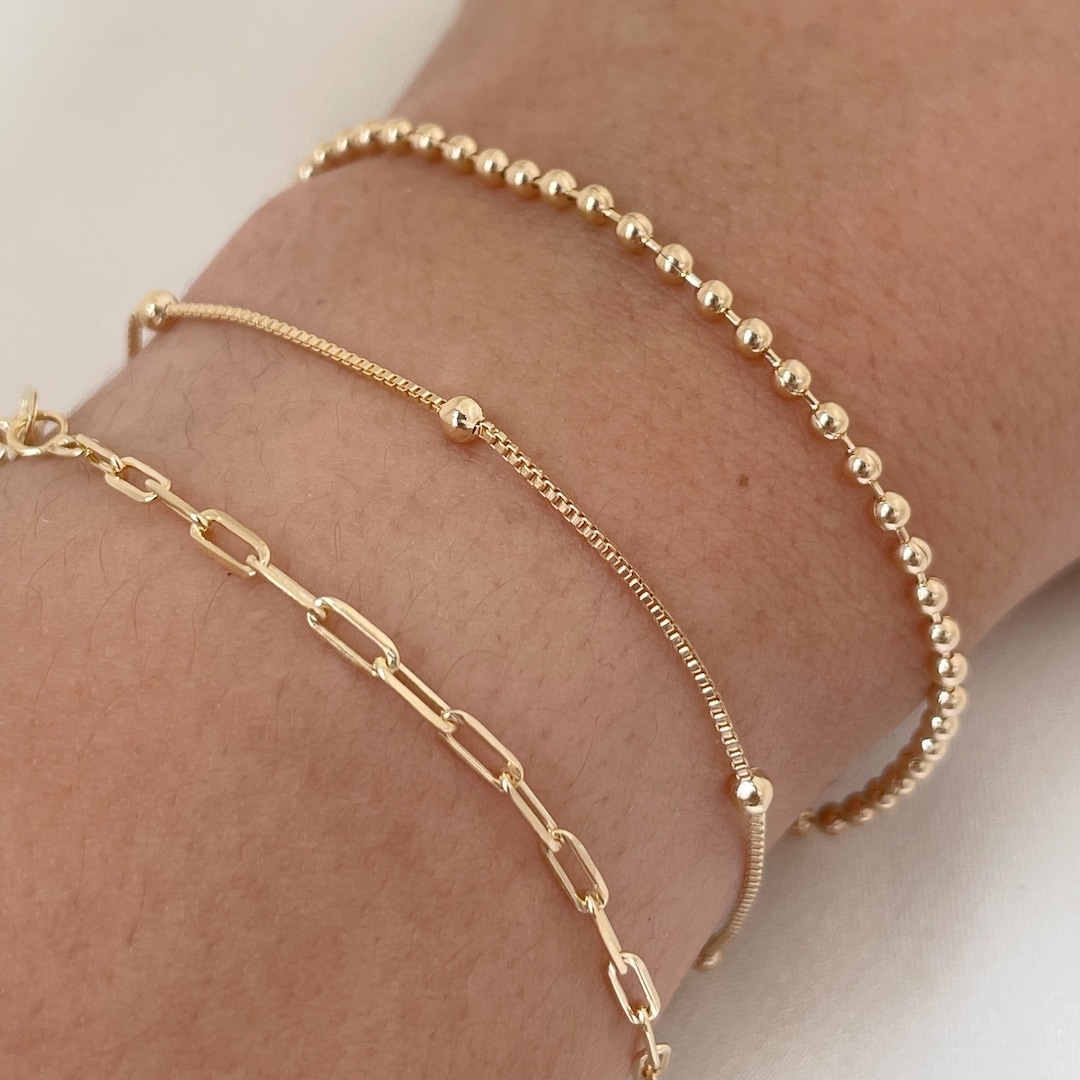 Set of 3 Bracelets, Simple Gold Bracelet, 3 Piece Link Bracelets