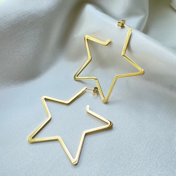 Big Star hoop earrings gold star earrings statement Etsy