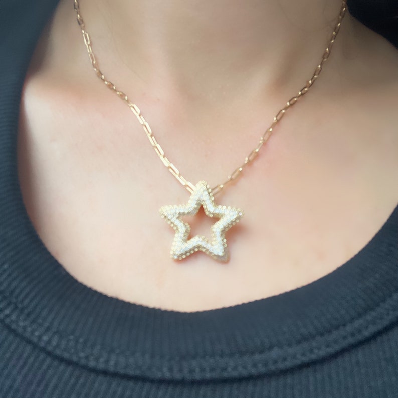 layered necklace Chunky Star Necklace chunky chain necklace micro pave star choker necklace gold link chain necklace paperclip necklace
