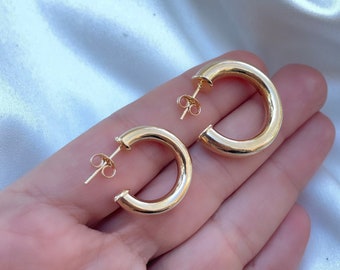 Chunky hoop earrings gold, thick hoop earrings, chubby hoops, statement earrings, chunky gold hoops, gold filled hoops, open hoop earrings