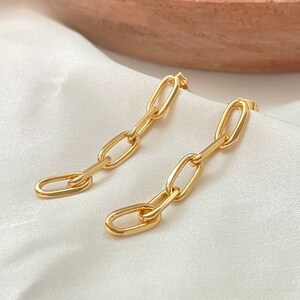 Chain earrings gold, paperclip earrings, link chain earrings, 18k gold filled earrings, long earrings gold, statement earrings