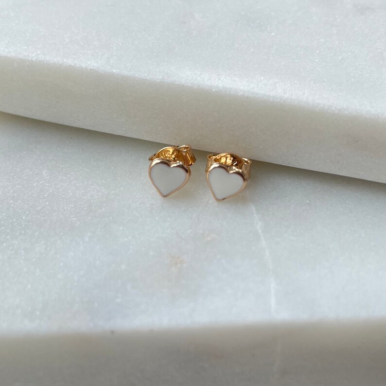 White heart earrings, heart stud earrings, heart studs, goldfilled earrings, mini heart earrings, tiny heart earrings