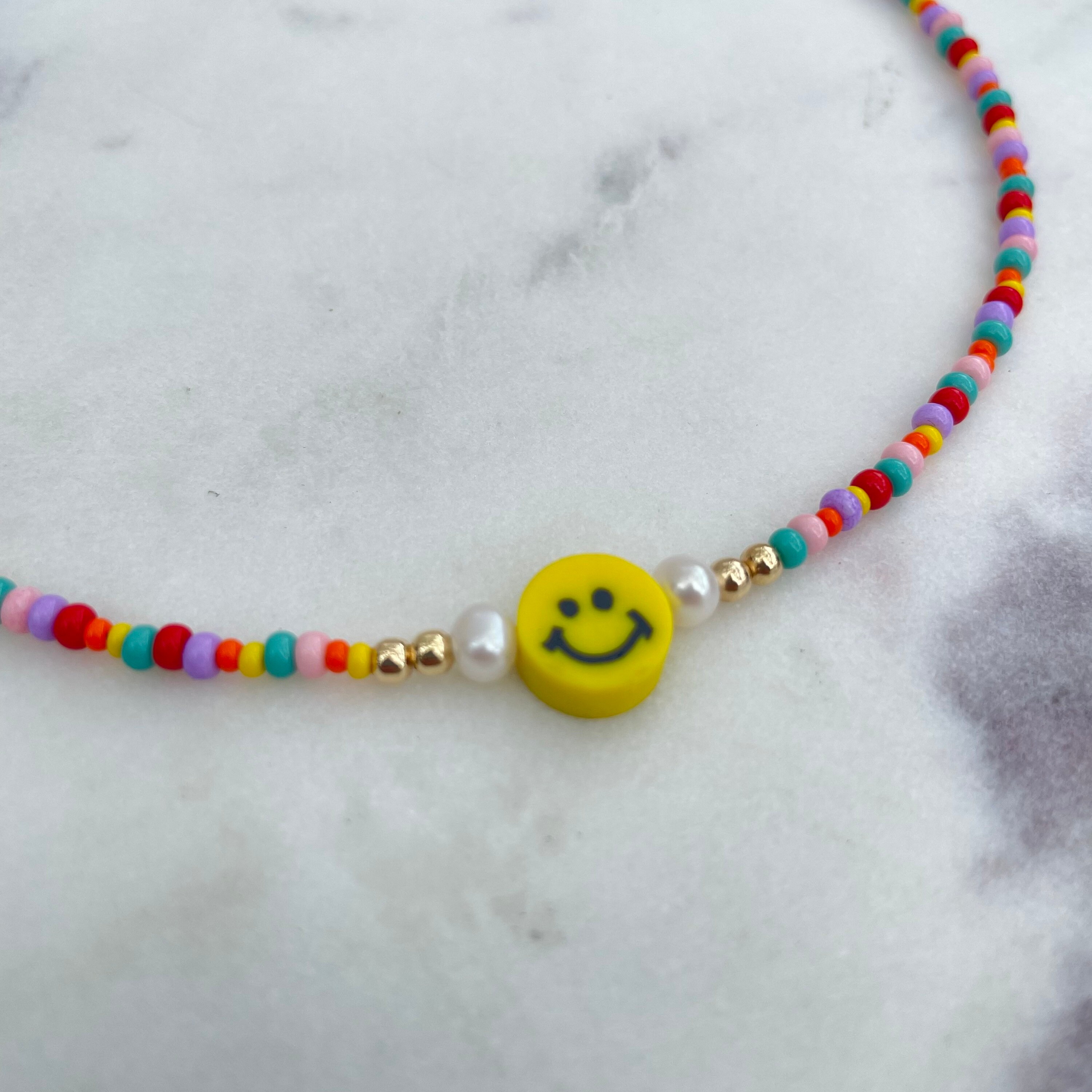 Smiley face Necklace emoji necklace beaded rainbow smiley Etsy