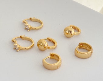 Set of 3 huggie hoop earrings, 18k gold filled hoop earrings, set of hoops, huggie earrings, thick hoop earrings, small daily earrings