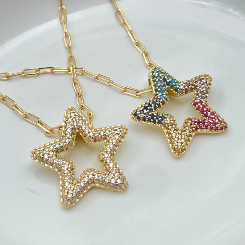 layered necklace Chunky Star Necklace chunky chain necklace micro pave star choker necklace gold link chain necklace paperclip necklace