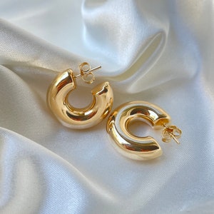 Thick hoop earrings gold, thick hoop earrings, chubby hoops, statement earrings, chunky gold hoops, gold filled hoops, open hoop earrings