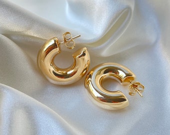 Thick hoop earrings gold, thick hoop earrings, chubby hoops, statement earrings, chunky gold hoops, gold filled hoops, open hoop earrings