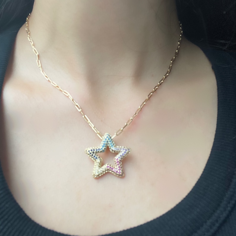 layered necklace Chunky Star Necklace chunky chain necklace micro pave star choker necklace gold link chain necklace paperclip necklace