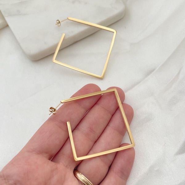 Big square hoop earrings, large gold hoops, geometric earrings, statement earrings, oversize hoops, big hoop earrings, 2 inches square hoops