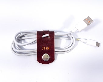 Personalized Leather Cord Organizer | Cable Organiser | Headphone Holder Cord Keeper