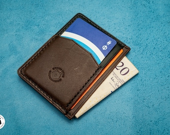Handmade Leather Slim Wallet: Vertical Minimalist Card Holder