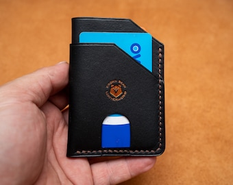 Cartera fina de cuero hecha a mano: tarjetero minimalista